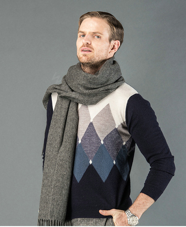 Top Grade Long Solid Color Wool Scarf Man Winter Thicken Cashmere Large Tassels Muffler - Dark Gray