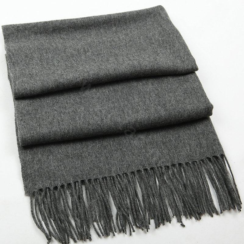 Top Grade Long Solid Color Wool Scarf Man Winter Thicken Cashmere Large Tassels Muffler - Dark Gray
