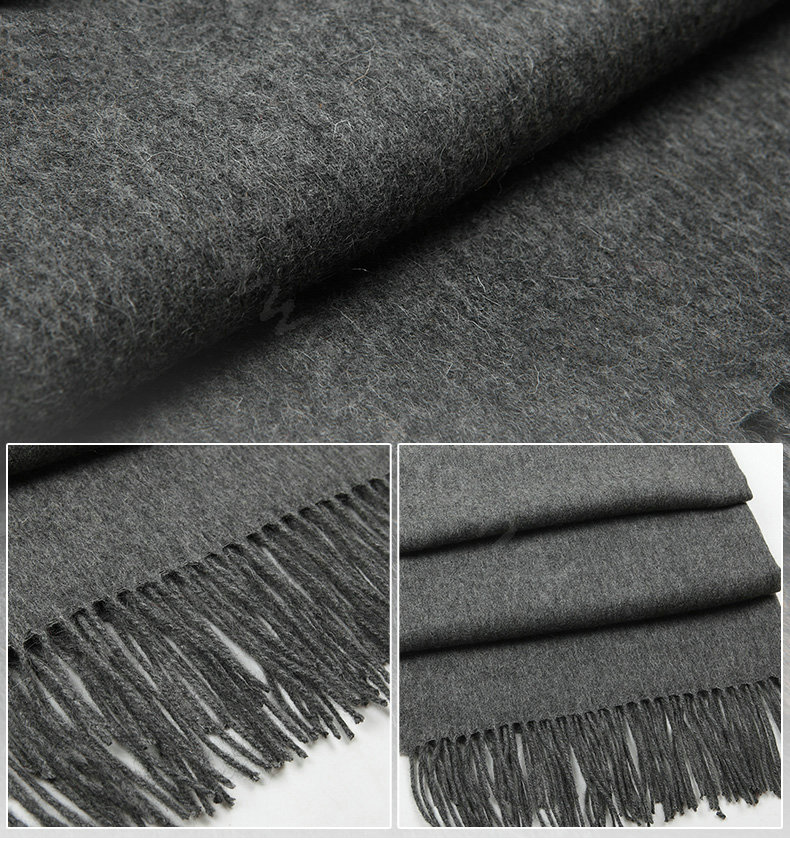 Top Grade Long Solid Color Wool Scarf Man Winter Thicken Cashmere Large Tassels Muffler - Dark Gray