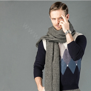 Top Grade Long Solid Color Wool Scarf Man Winter Thicken Cashmere Large Tassels Muffler - Dark Gray