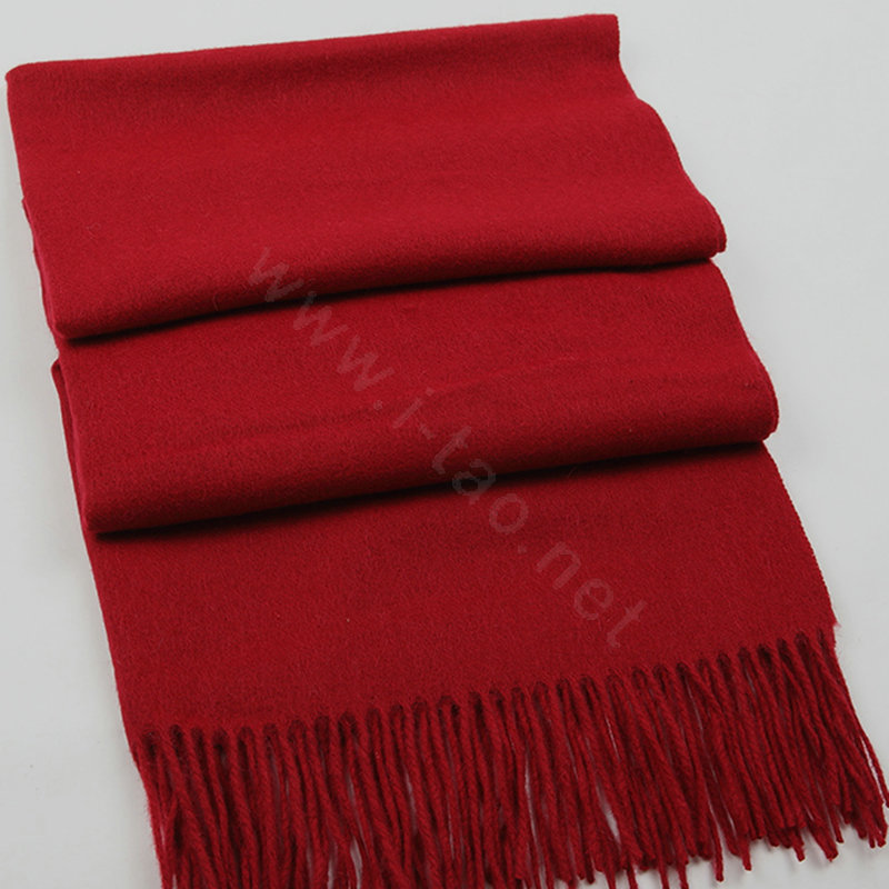 Top Grade Long Solid Color Wool Scarf Man Winter Thicken Cashmere Large Tassels Muffler - Dark Red