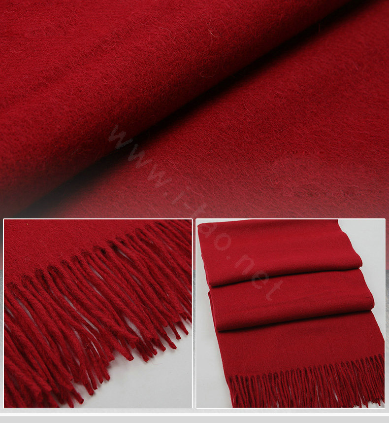 Top Grade Long Solid Color Wool Scarf Man Winter Thicken Cashmere Large Tassels Muffler - Dark Red