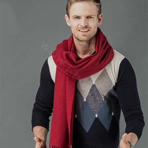 Top Grade Long Solid Color Wool Scarf Man Winter Thicken Cashmere Large Tassels Muffler - Dark Red
