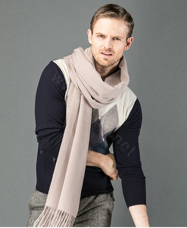 Top Grade Long Solid Color Wool Scarf Man Winter Thicken Cashmere Large Tassels Muffler - Lavender