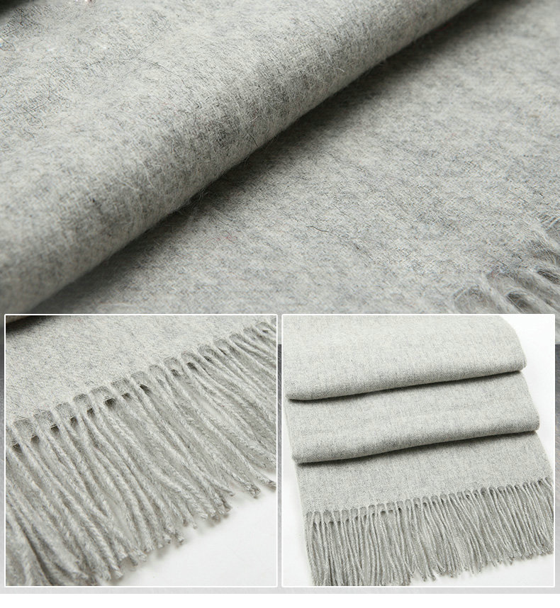 Top Grade Long Solid Color Wool Scarf Man Winter Thicken Cashmere Large Tassels Muffler - Light Gray