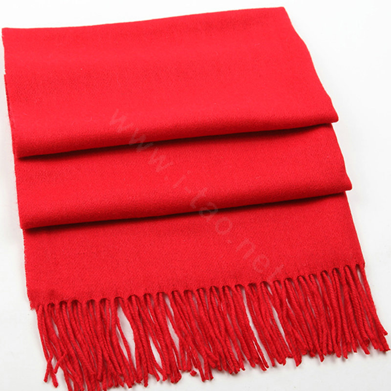 Top Grade Long Solid Color Wool Scarf Man Winter Thicken Cashmere Large Tassels Muffler - Red