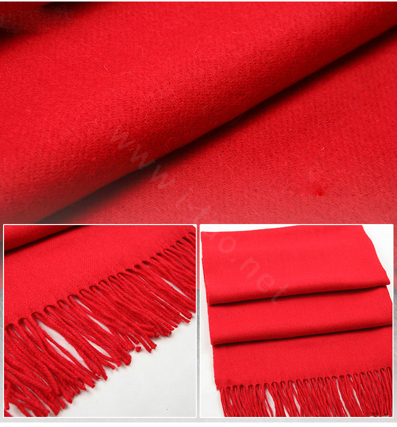 Top Grade Long Solid Color Wool Scarf Man Winter Thicken Cashmere Large Tassels Muffler - Red