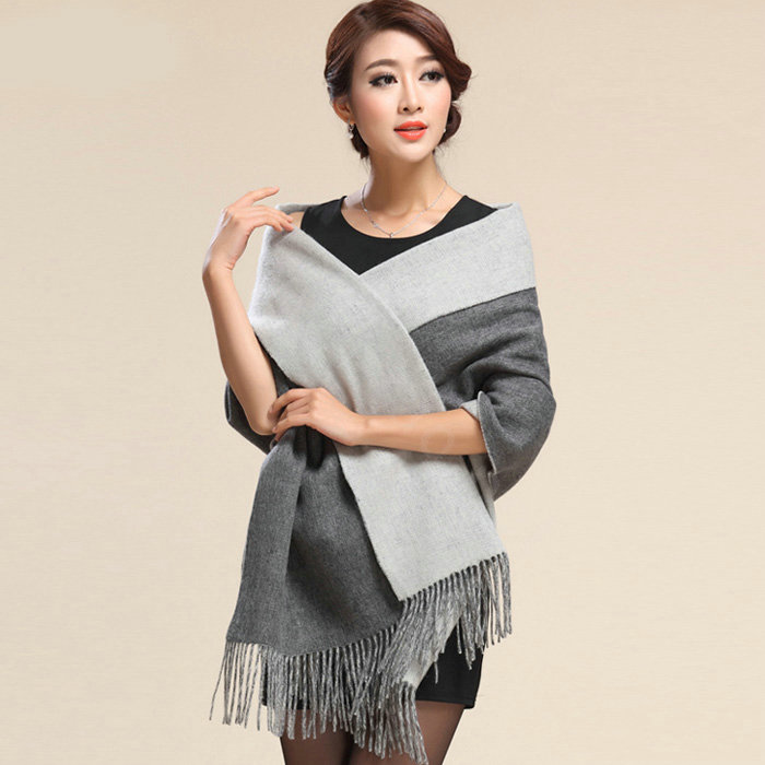 Top Grade Long Wool Shawls Berber Fleece Scarf Women Winter Thicken Tassels Cape - Gray