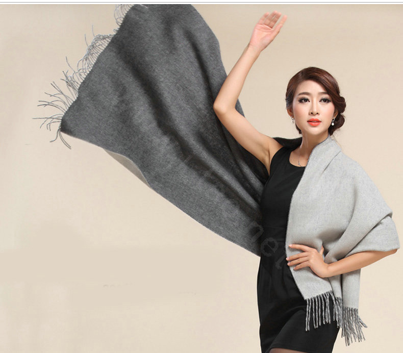 Top Grade Long Wool Shawls Berber Fleece Scarf Women Winter Thicken Tassels Cape - Gray