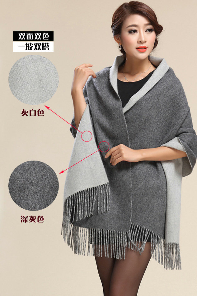 Top Grade Long Wool Shawls Berber Fleece Scarf Women Winter Thicken Tassels Cape - Gray