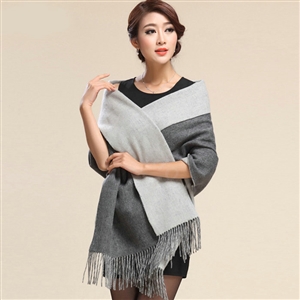 Top Grade Long Wool Shawls Berber Fleece Scarf Women Winter Thicken Tassels Cape - Gray