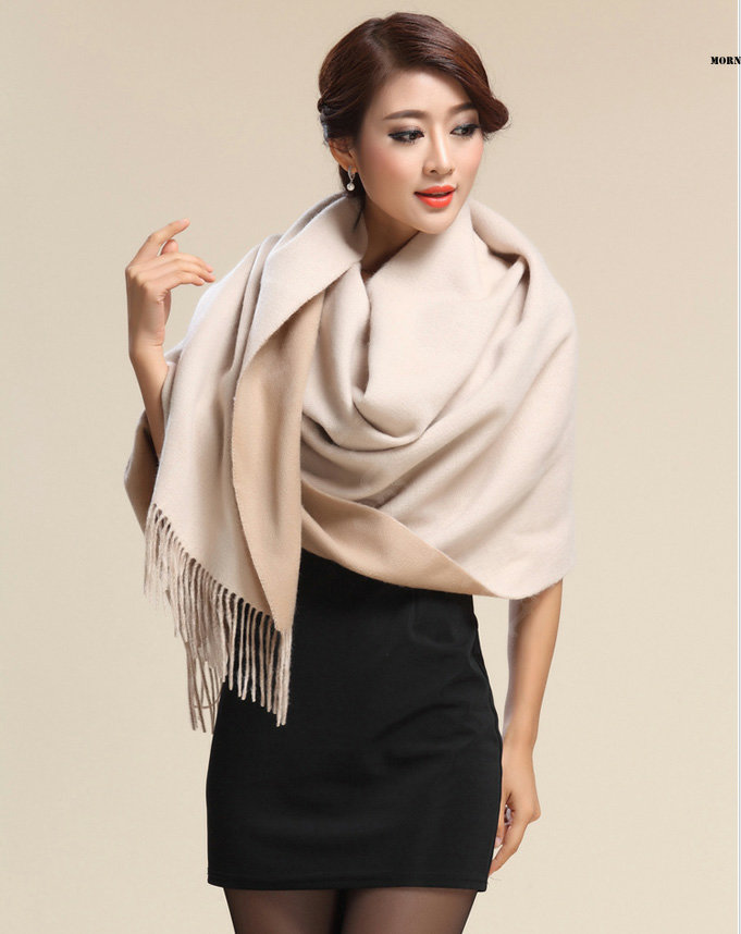 Top Grade Long Wool Shawls Berber Fleece Scarf Women Winter Thicken Tassels Cape - Khaki
