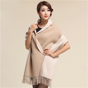 Top Grade Long Wool Shawls Berber Fleece Scarf Women Winter Thicken Tassels Cape - Khaki