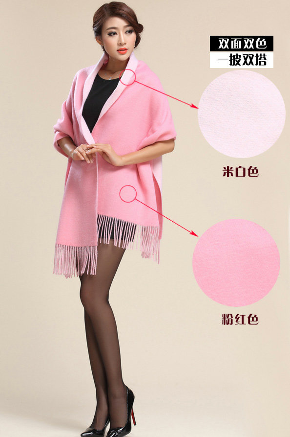 Top Grade Long Wool Shawls Berber Fleece Scarf Women Winter Thicken Tassels Cape - Pink