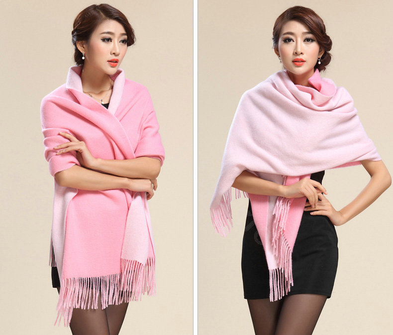 Top Grade Long Wool Shawls Berber Fleece Scarf Women Winter Thicken Tassels Cape - Pink