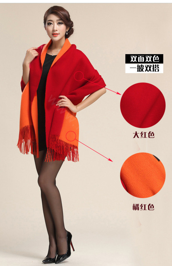 Top Grade Long Wool Shawls Berber Fleece Scarf Women Winter Thicken Tassels Cape - Red