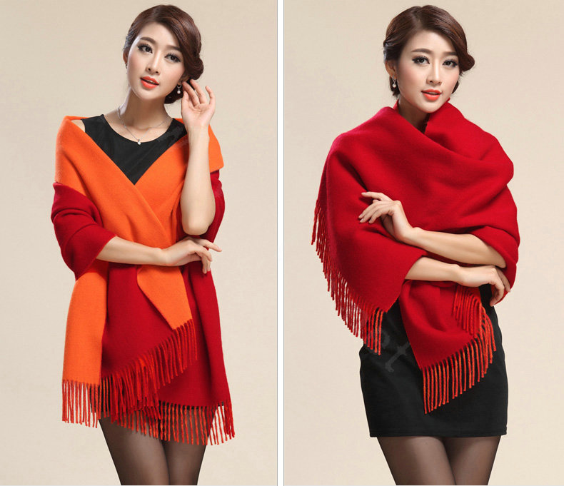 Top Grade Long Wool Shawls Berber Fleece Scarf Women Winter Thicken Tassels Cape - Red