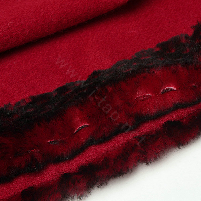 Top Grade Long Wool Shawls Rex Rabbit fur Scarf Women Winter Thicken Tassels Cape - Red
