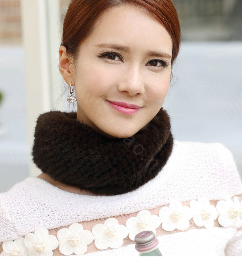 Top Grade Mink Fur Scarf Women Winter Warm Neck Wrap Knitted Fur Collar - Coffee