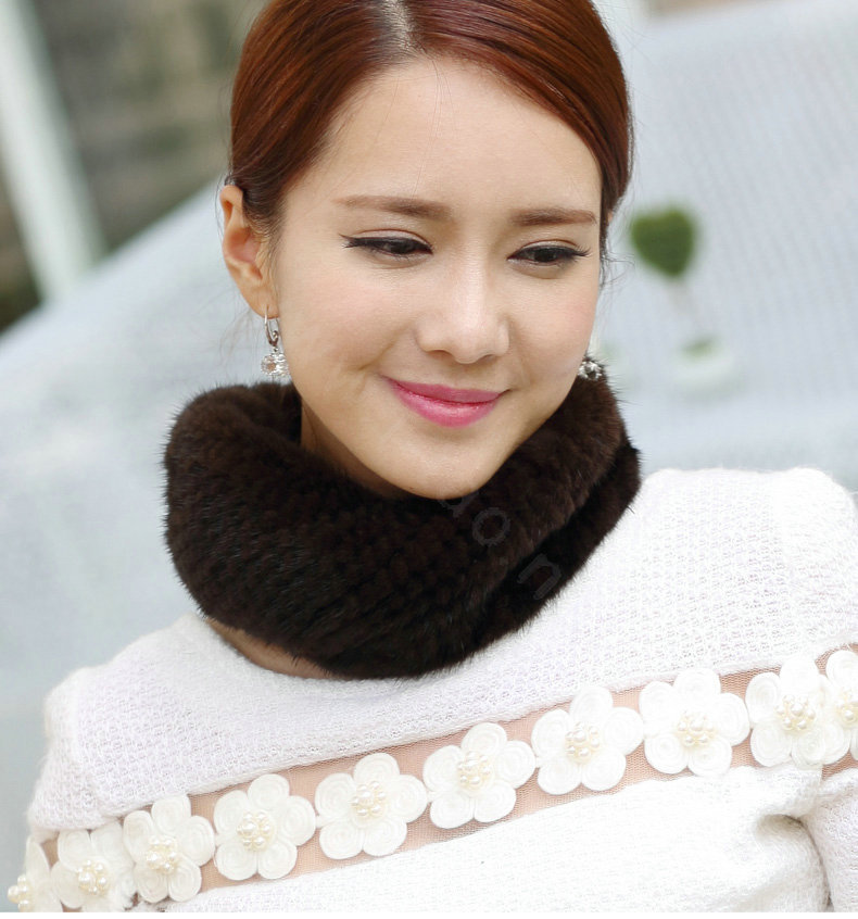 Top Grade Mink Fur Scarf Women Winter Warm Neck Wrap Knitted Fur Collar - Coffee