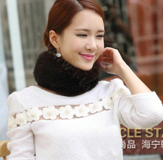 Top Grade Mink Fur Scarf Women Winter Warm Neck Wrap Knitted Fur Collar - Coffee