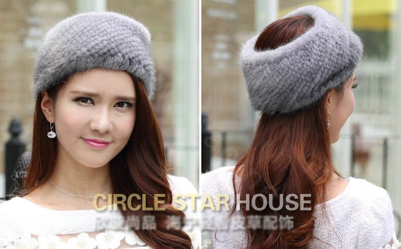 Top Grade Mink Fur Scarf Women Winter Warm Neck Wrap Knitted Fur Collar - Gray