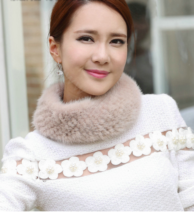 Top Grade Mink Fur Scarf Women Winter Warm Neck Wrap Knitted Fur Collar - Pink