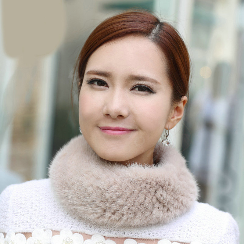 Top Grade Mink Fur Scarf Women Winter Warm Neck Wrap Knitted Fur Collar - Pink