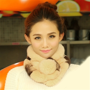 Top Grade Short Knitted Rex Rabbit Fur Scarf Women Winter Thicken Fur Collar - Brown Yellow
