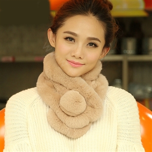 Top Grade Short Knitted Rex Rabbit Fur Scarf Women Winter Thicken Fur Collar - Camel
