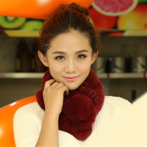 Top Grade Short Knitted Rex Rabbit Fur Scarf Women Winter Thicken Fur Collar - Winered