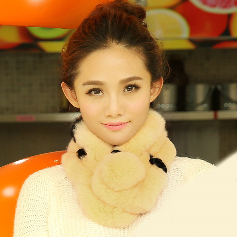 Top Grade Short Knitted Rex Rabbit Fur Scarf Women Winter Thicken Fur Collar - Yellow