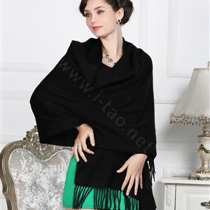 Top Grade Solid Color Long Wool Shawls Cashmere Scarf Women Winter Thicken Tassels Cape - Black