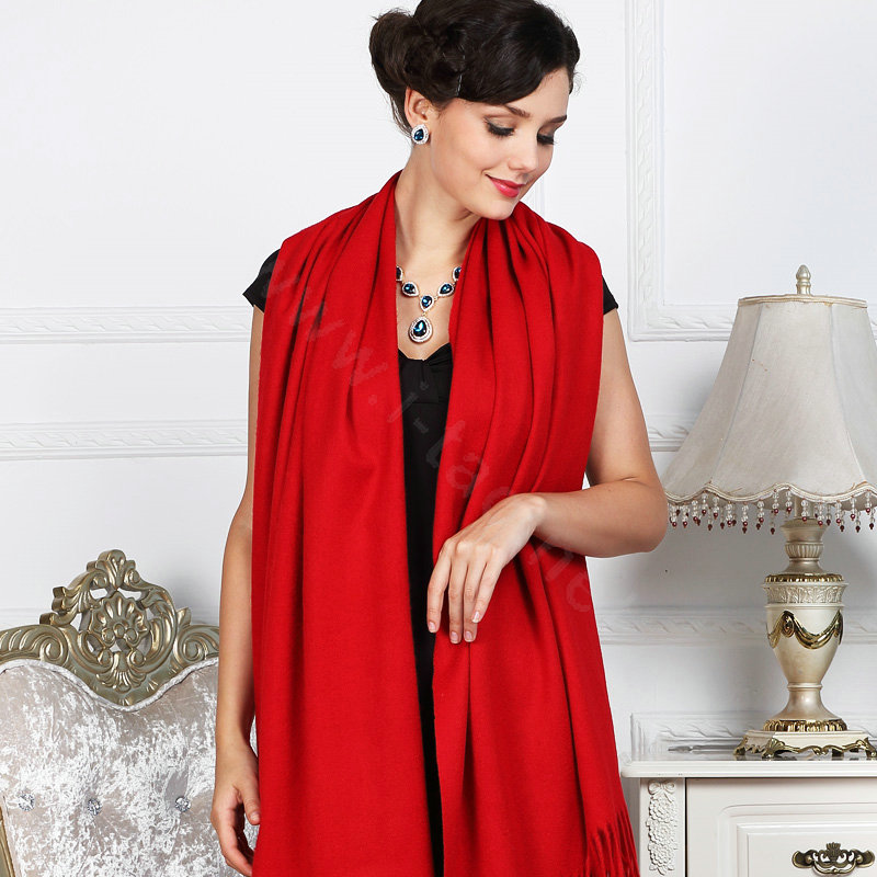 Top Grade Solid Color Long Wool Shawls Cashmere Scarf Women Winter Thicken Tassels Cape - Red