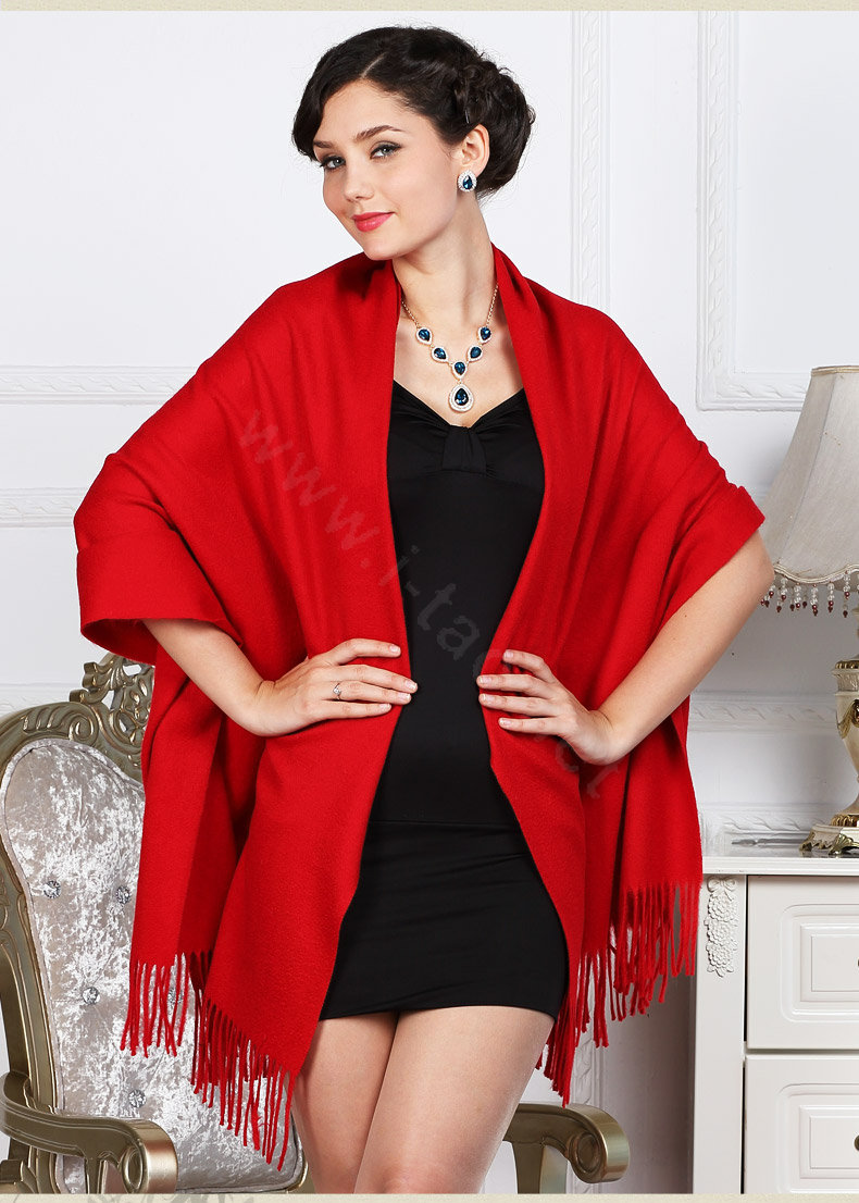 Top Grade Solid Color Long Wool Shawls Cashmere Scarf Women Winter Thicken Tassels Cape - Red