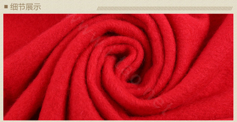 Top Grade Solid Color Wool Shawls Rex Rabbit Fur Collar Scarf Women Thicken Tassels Bride Cape - Red
