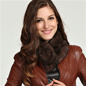 Top Grade Whole Rabbit Fur Scarf Women Winter Warm Neck Wrap Knitted Fur Ball Collar - Coffee