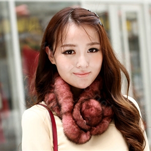 Top Grade Whole Rabbit Fur Scarf Women Winter Warm Neck Wrap Knitted Fur Ball Collar - Light Red