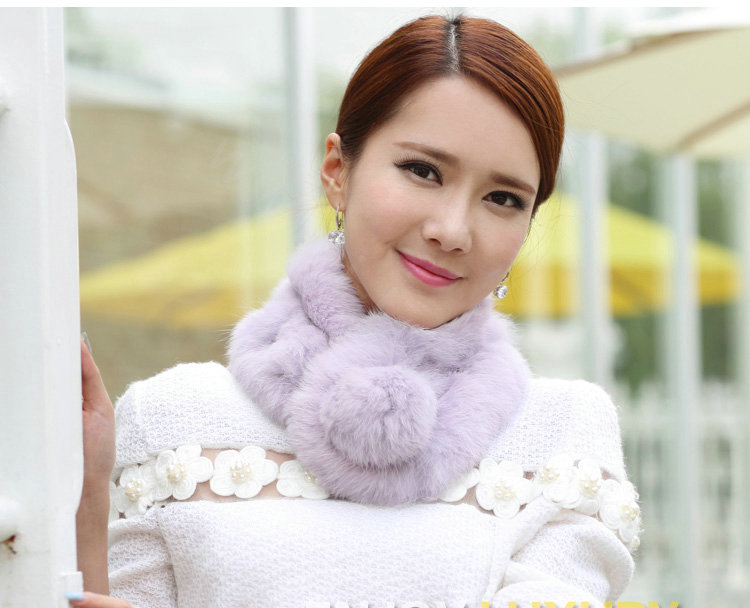 Top Grade Whole Rabbit Fur Scarf Women Winter Warm Neck Wrap Knitted Fur Ball Collar - Purple