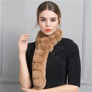 Unique Rex Rabbit Fur Scarf Women Winter Warm Neck Wrap Knitted Fur Collar Muffler - Camel