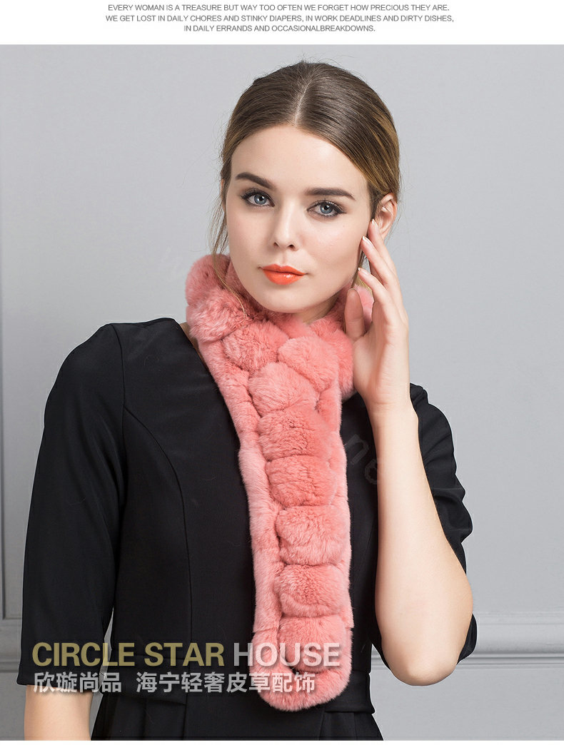 Unique Rex Rabbit Fur Scarf Women Winter Warm Neck Wrap Knitted Fur Collar Muffler - Skin Red