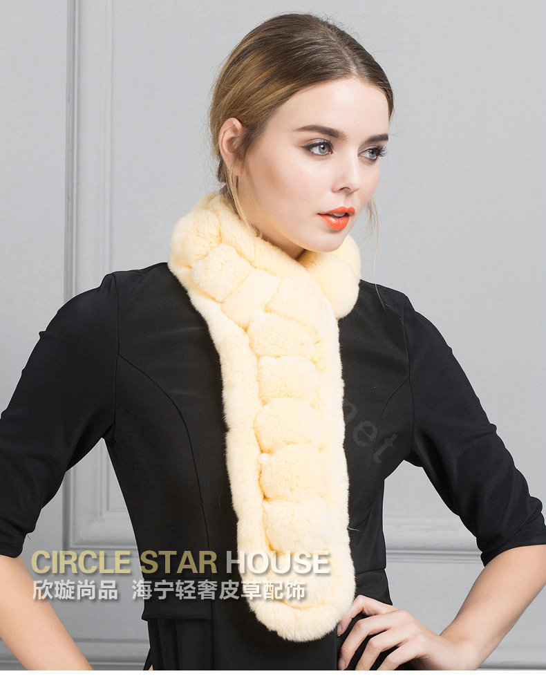 Unique Rex Rabbit Fur Scarf Women Winter Warm Neck Wrap Knitted Fur Collar Muffler - Yellow