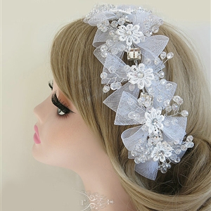 Beautiful Crystal beads Bridal Hairwear Lace Flower Hair Hoop Wedding Hair Accessories