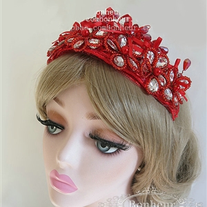 Beautiful Red Crystal beads Bridal Crown Hairwear Lace Flower Hair Headband Wedding Hair Accessories