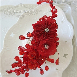 Beautiful Red Crystal beads Bridal Hairwear Lace Flower Hair Hoop Wedding Hair Accessories
