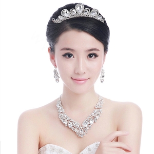 Beautiful Wedding Jewelry Sets for Bridal Crystal Flowers Tiara & Earrings & Rhinestone Necklace