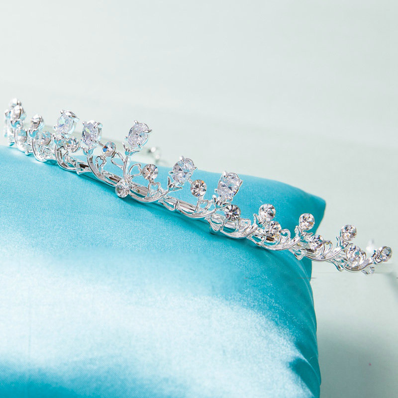 Classic Simple Wedding Jewelry Sets Crystal Flower Vine Tiara & Earrings & Bridal Zircon Necklace