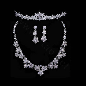 Classic Wedding Banquet Jewelry Sets for Bridal Crystal Flower Tiara & Earrings & Necklace