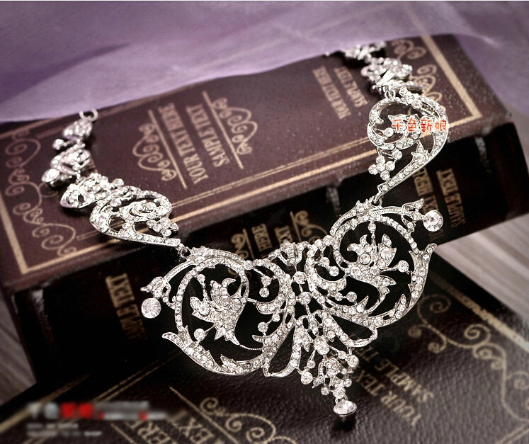Classic Wedding Bridal Jewelry Hollow Flower Crystal Rhinestone Tiara Necklace Earrings Sets