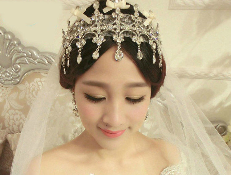 Classic Wedding Jewelry Gauze Crystal Tassel Tiaras Bridal Rhinestone Crown Hair Accessories